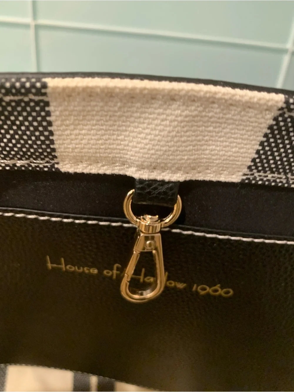 House of Harlow Black and White Striped Canvas Tote Fish Tassel Pouch NWT